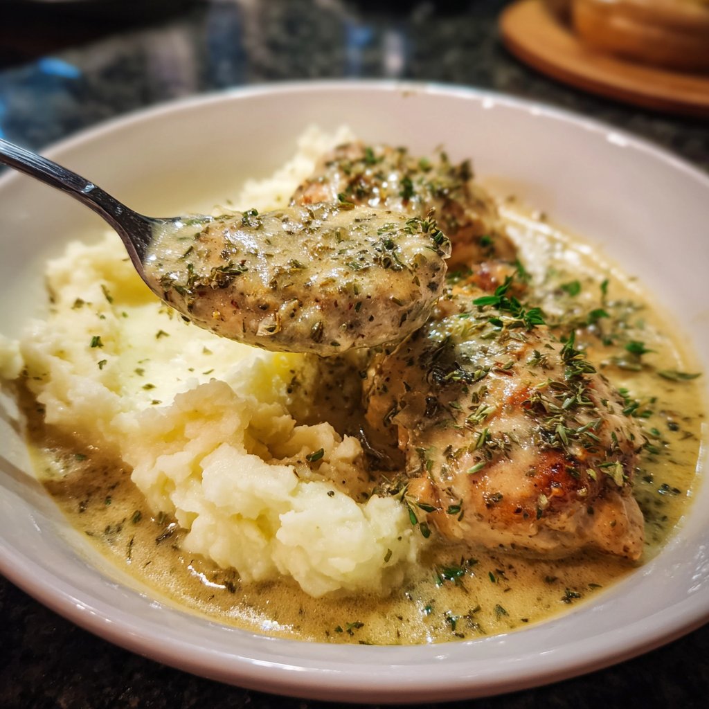 Slow Cooker Creamy Herb Chicken with Mashed Potatoes