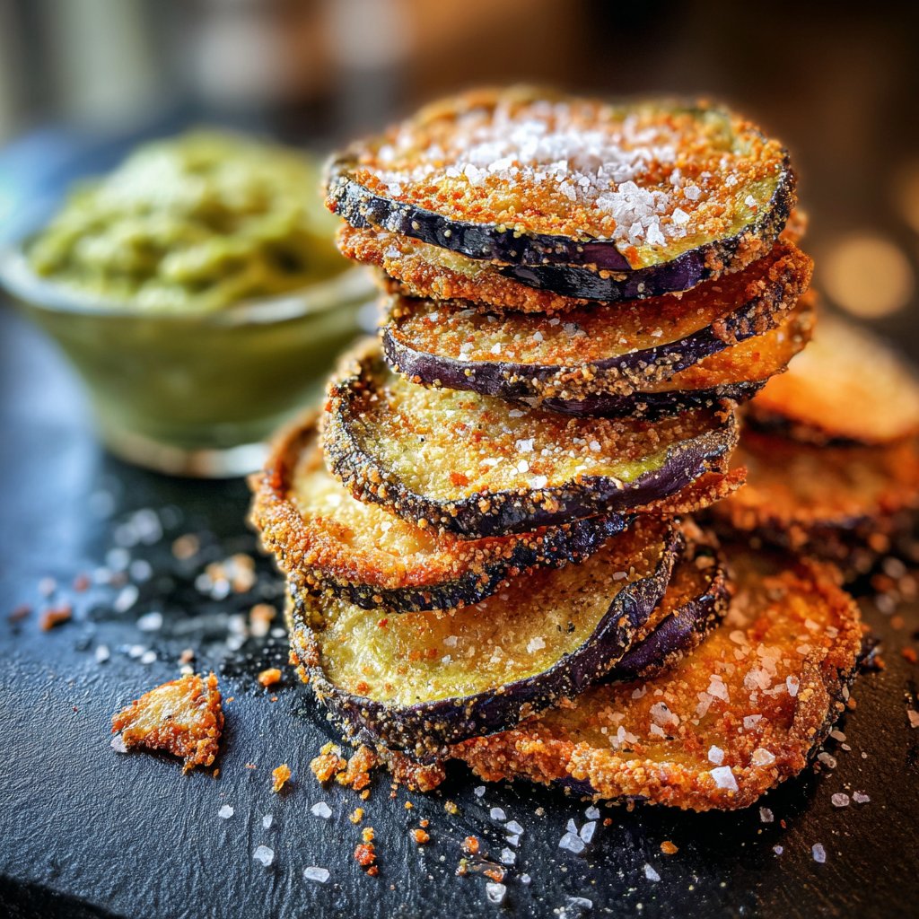 Eggplant Chips with Avocado Dip